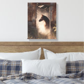 Mystical Black Horse Forest Glow Art Canvas Afdruk (Insitu (Slaapkamer))