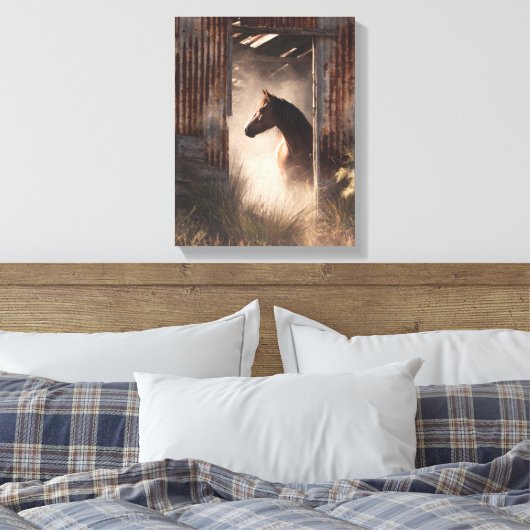 Mystical Black Horse Forest Glow Art Canvas Afdruk (Insitu (Slaapkamer))