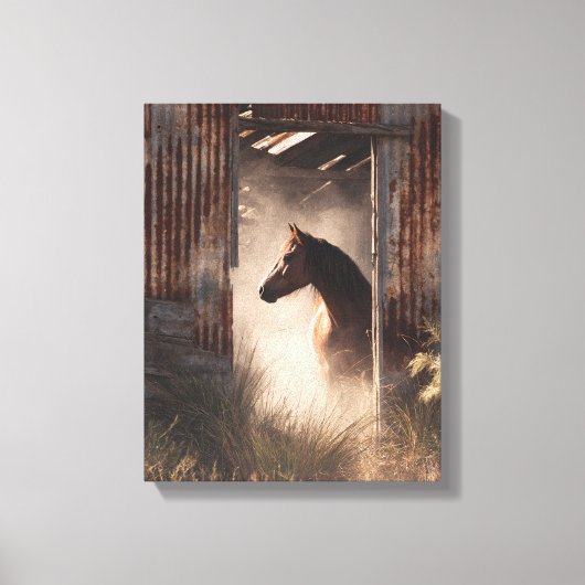 Mystical Black Horse Forest Glow Art Canvas Afdruk (Voorkant)