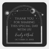 Mystical Black Silver Sun Moon Astronomy Weddensch Vierkante Sticker (Voorkant)