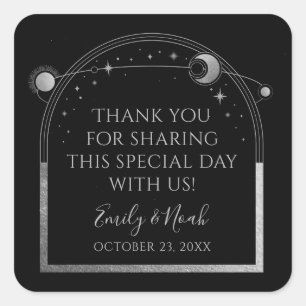 Mystical Black Silver Sun Moon Astronomy Weddensch Vierkante Sticker