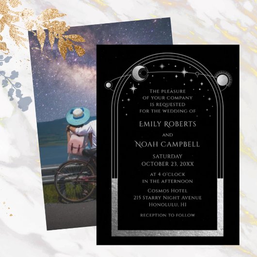 Mystical Black Silver Sun Moon Stars Foto Weddensc Kaart