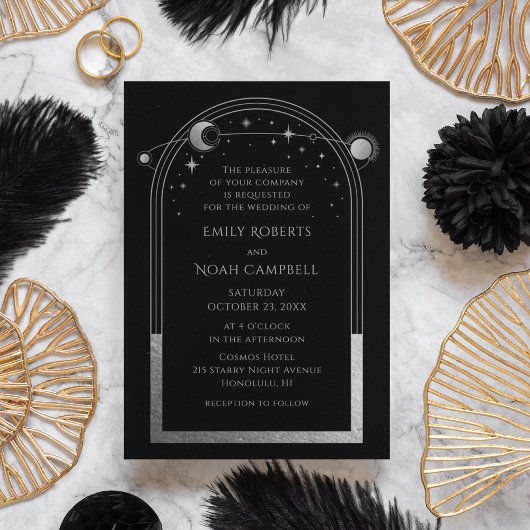 Mystical Black Silver Sun Moon Stars Foto Weddensc Kaart