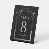 Mystical Black Silver Sun Moon Stars Weddenschap Reclamebord Met Voetstuk (Voorkant)