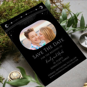 Mystical Black Silver Sun Moon Stars Weddenschap Save The Date