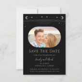 Mystical Black Silver Sun Moon Stars Weddenschap Save The Date (Voorkant)