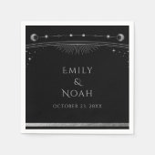 Mystical Black Silver Sun Moon Stars Weddenschap Servet (Voorkant)