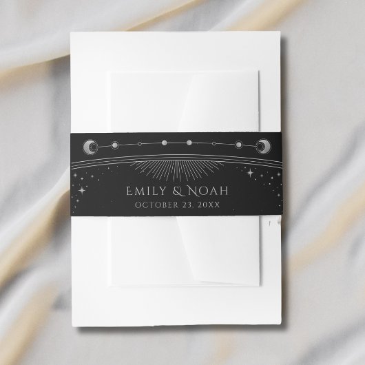 Mystical Black Silver Sun Moon Stars Weddenschap Uitnodigingen Wikkel