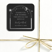 Mystical Black Silver Sun Moon Stars Weddenschap Vierkante Sticker