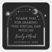 Mystical Black Silver Sun Moon Stars Weddenschap Vierkante Sticker (Voorkant)
