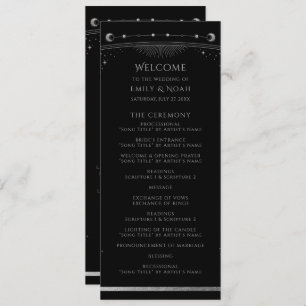 Mystical Black SIlver Sun Moon Stars Wedding Programmakaart