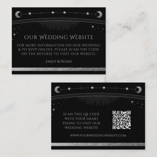Mystical Black Wedding Website RSVP QR Code Informatiekaartje (Voorkant / Achterkant)