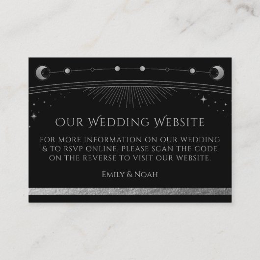 Mystical Black Wedding Website RSVP QR Code Informatiekaartje (Voorkant)