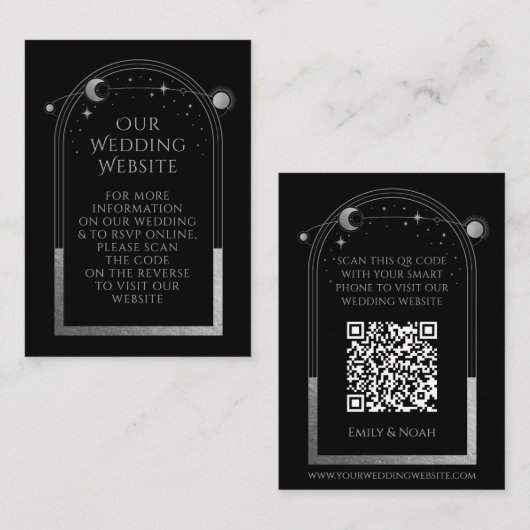 Mystical Black Wedding Website RSVP QR Code Informatiekaartje (Voorkant / Achterkant)