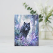 Mystical Black Wolf in Purple Watercolor Forest Briefkaart (Staand voorkant)