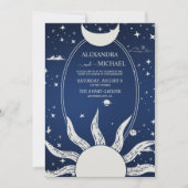Mystical Blue en Silver Sun Moon Wedding Kaart (Voorkant)