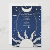 Mystical Blue en Silver Sun Moon Wedding Kaart (Voorkant)