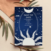 Mystical Blue en Silver Sun Moon Wedding Save The Date