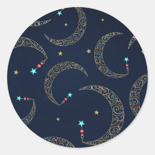 Mystical Blue Filigree Moon Celestial Party Ronde Sticker
