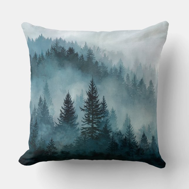 Mystical Blue Forest Serenity Pillow Kussen (Voorkant)