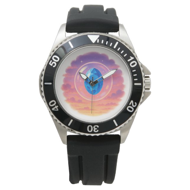 Mystical Blue Gem Sunset – Spiritual Watch Design Horloge (Voorkant)