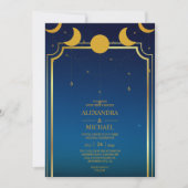 Mystical Blue Gold Celestial Stars Wedding Invit Kaart (Voorkant)