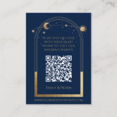 Mystical Blue Gold Weddenschap Website RSVP QR Cod Informatiekaartje (Achterkant)