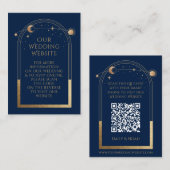 Mystical Blue Gold Weddenschap Website RSVP QR Cod Informatiekaartje (Voorkant / Achterkant)