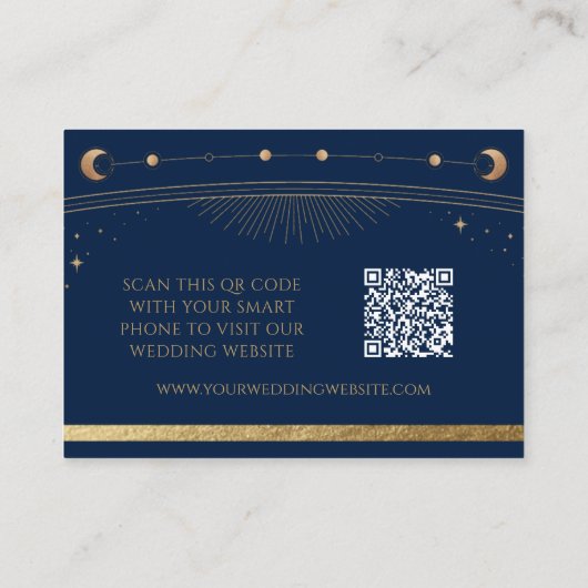 Mystical Blue Gold Weddenschap Website RSVP QR Cod Informatiekaartje (Achterkant)