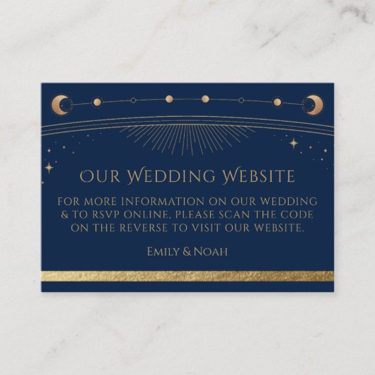 Mystical Blue Gold Weddenschap Website RSVP QR Cod Informatiekaartje (Voorkant)