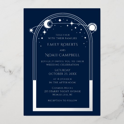 Mystical Blue Silver Sun Mon Astronomie Space Folie Uitnodiging (Voorkant)