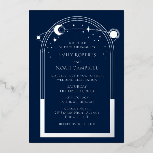 Mystical Blue Silver Sun Mon Astronomie Space Folie Uitnodiging (Voorkant)