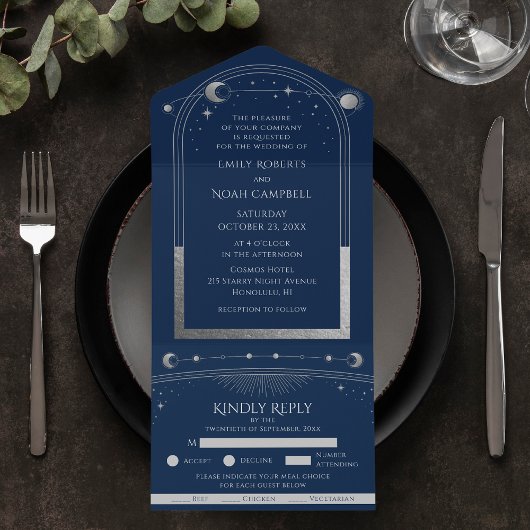 Mystical Blue Silver Sun Star Moon Astronomie Spac All In One Uitnodiging