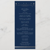 Mystical Blue Silver Sun Star Moon Space Weddensch Programmakaart (Achterkant)