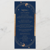 Mystical Blue Sun Moon Stars Space Weddenschap Menu (Voorkant)