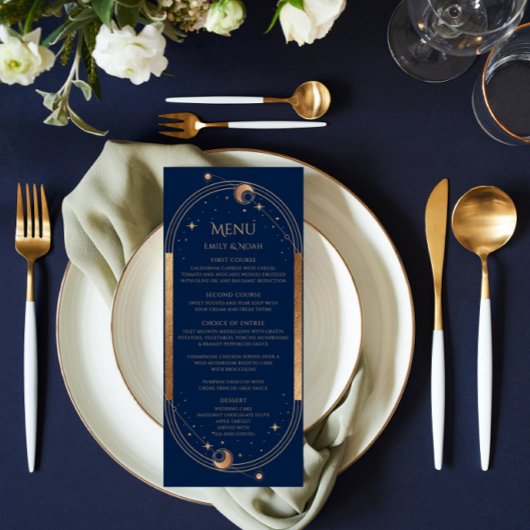 Mystical Blue Sun Moon Stars Space Weddenschap Menu