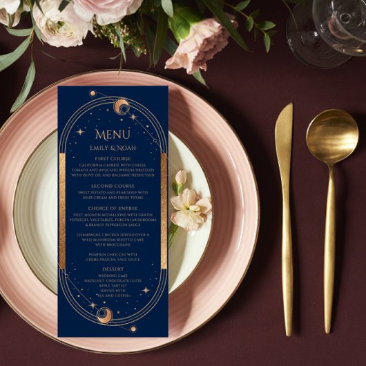 Mystical Blue Sun Moon Stars Space Weddenschap Menu