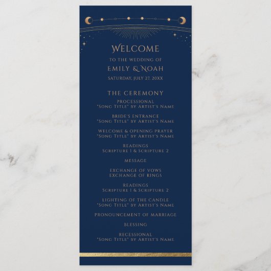 Mystical Blue Sun Star Moon Astronomy Weddenschap Programmakaart (Voorkant)