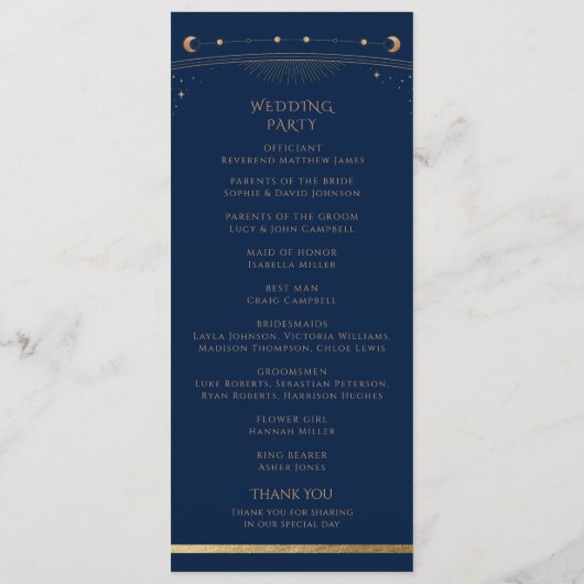 Mystical Blue Sun Star Moon Astronomy Weddenschap Programmakaart (Achterkant)