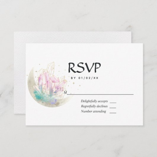 Mystical Boho Crystal Moon Wedding RSVP Kaartje (Voorkant / Achterkant)