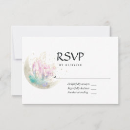 Mystical Boho Crystal Moon Wedding RSVP Kaartje