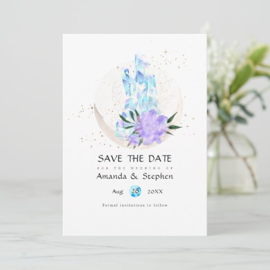 Mystical Boho Crystal Moon Wedding Save the Date (Staand voorkant)
