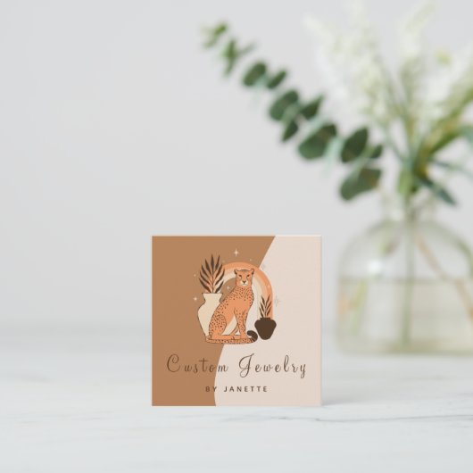 Mystical Boho Leopard Cheetah Handmade Jewelry Vierkante Visitekaartje (Staand voorkant)