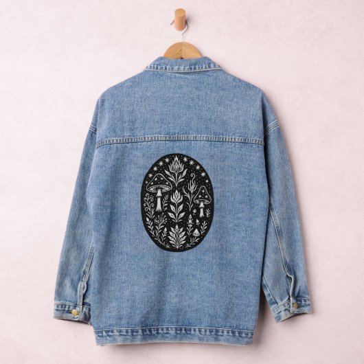 Mystical Boho Mushroom Design – Botanical Folk Art Denim Jacket (Hangar)
