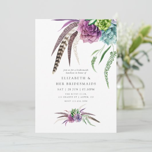 Mystical Boho Succulent Bridesmaids Luncheon Kaart (Staand voorkant)