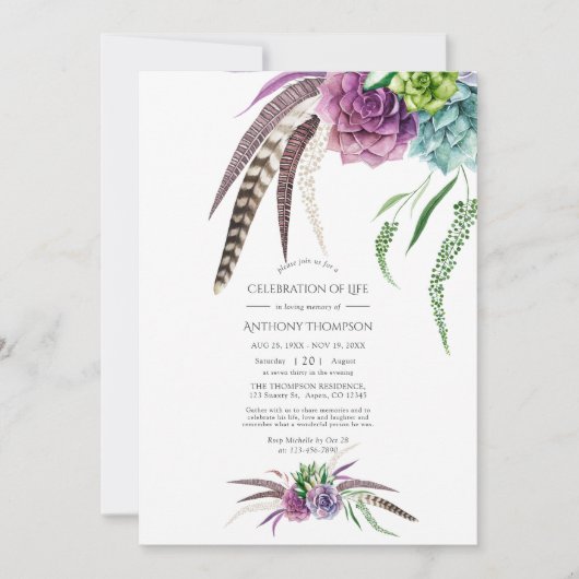 Mystical Boho Succulent Celebration of Life Foto Kaart (Voorkant)