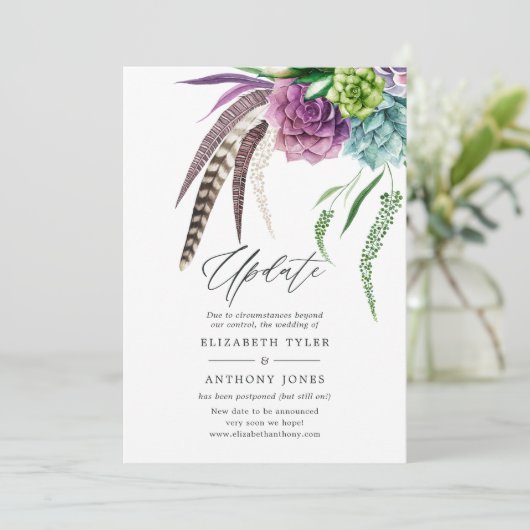 Mystical Boho Succulent Wedding Update Kaart (Staand voorkant)