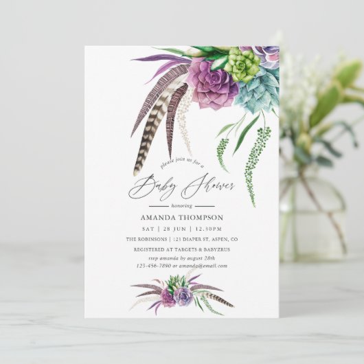 Mystical Boho Waterverf Baby shower Kaart (Staand voorkant)