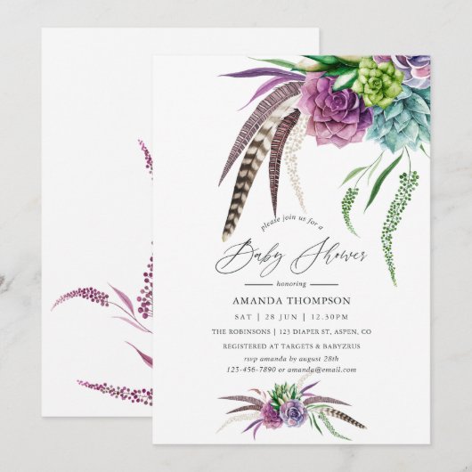 Mystical Boho Waterverf Baby shower Kaart (Voorkant / Achterkant)