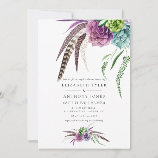 Mystical Boho Waterverf Succulent Couples Shower Kaart (Voorkant)